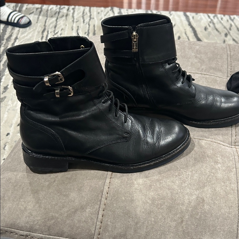 Carlo Pazolini Black Leather biker lace up Boots 39/9